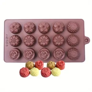 Versatile 15-Cavity Silicone Flower Molds - Non-Stick & Easy Clean for Chocolates, Candies, Desserts, Soaps | Food-Grade, Durable
