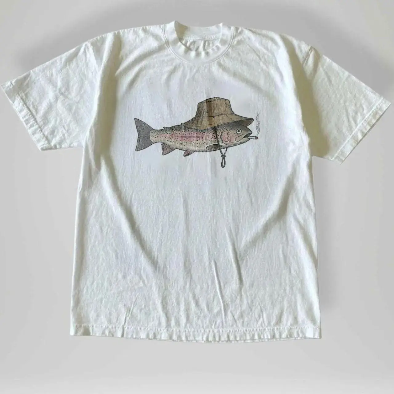 Gildan Smoking Fish with Bucket Hat Graphic Tee, Animal Tee, Unisex T-shirt, Gift T-shirt, Y2k Unisex Graphic Tees Gothic Grunge Emo Scene Amity Affliction Style Clothes Menswear Womenswear Streetwear, For Men and Women