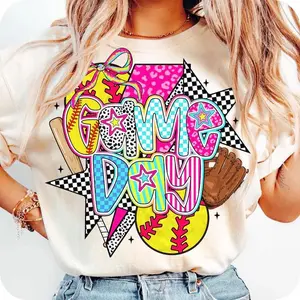 Softball Game Day Mom Comfort Colors T-Shirt, Game Day Shirt, Softball Graphic Tee, Checkered Star Sports Shirt, Cute Game Day Outfit for Women
