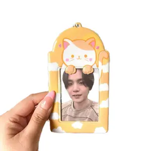 Kiki Cat K-pop Photocard Holder Keychain - Cute Cat Design with Heart Accents, Includes Keychain Attachment
