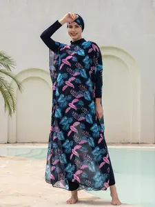Muslim Ramadan Long Sleeve Pants Set, Women's Conservative Middle East Bikini Full Coverage Swimwear, Summer Beach Vacation Style Modest Swimsuits Bathing Suit