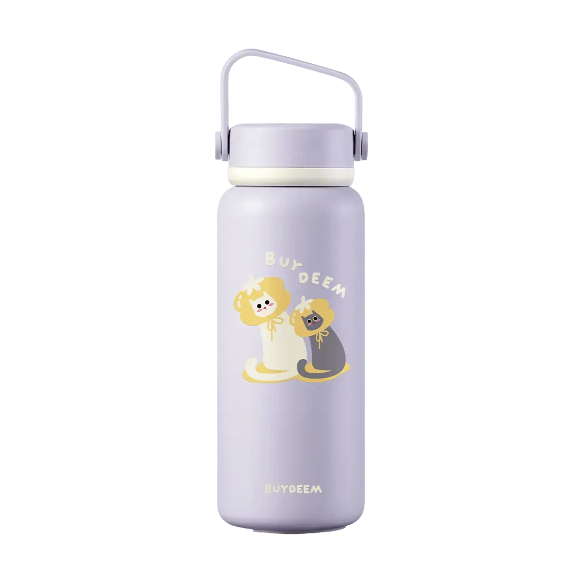 BUYDEEM 640ml Cute Cat Tumbler - Insulated Water Bottle for Hot & Cold Drinks, Portable Travel Mug, "Good Luck Persimmon" Purple