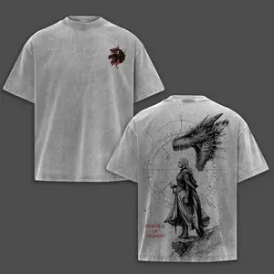 Daenerys Targaryen Mother Of Dragon T-Shirt Washed, Game of Thrones A Knight of the Seven Kingdoms Double Printed Graphic Tee, Vintage Unisex Oversized Streetwear Heavy Cotton Gift for GoT Fans Movie Merch
