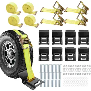 1500LBS Wheel Chock Tie Down Kit for Trailer & Pickup  - ATV, RZR, Lawn Mower, UTV Tie Down Straps -Heavy Duty Trailer Tire Straps System(4-Wheel Set)