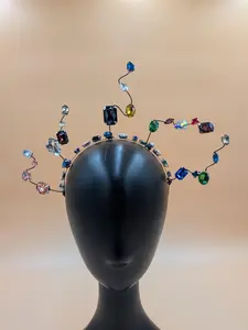 Floating Gemstone Headband – Multicolor Crystal Wire Headpiece, Lightweight Surreal Statement Headband, Festival Hair Accessory