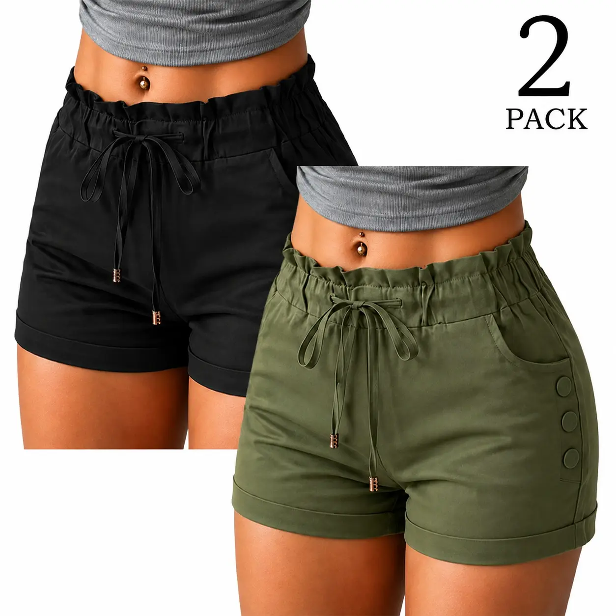 Women's Soft Smooth Satin Shorts, Casual High-Waisted Loose Fit Summer Beach Bottoms with Ruffle Drawstring Waist and Pockets, Breathable, Minimalist, Ruffled, Fabric, Basic, Outfits, Garment, Cropped, Button, Elastic, Adjustable, Everyday