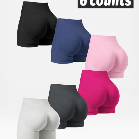 NVWA Women's 6-Piece Seamless Knit High-Waist Athleisure Workout Set - Nylon Blend BBL Booty Quick-Dry Cold-Wash Sporty Chic Cooling Gym Training Apparel, Quick-Dry Women's Sports Shorts, Workout Sets Women
