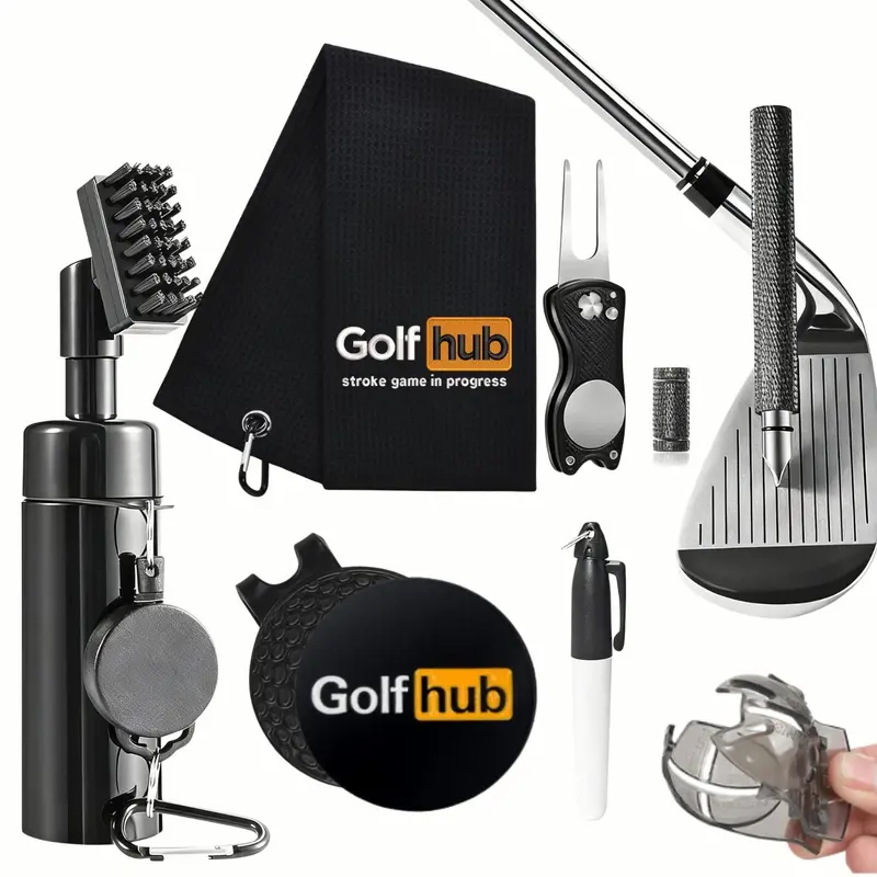 Golf Club Cleaning Kit with Golf Club Cleaner, Water Golf Towel, Golf Marker, Divot Repair Tool, Groove Sharpener, Golf Ball Alignment Kit, Golf Accessories, Golf Equipment, Golf Gear, Golf Supply, Golf Gift Sets