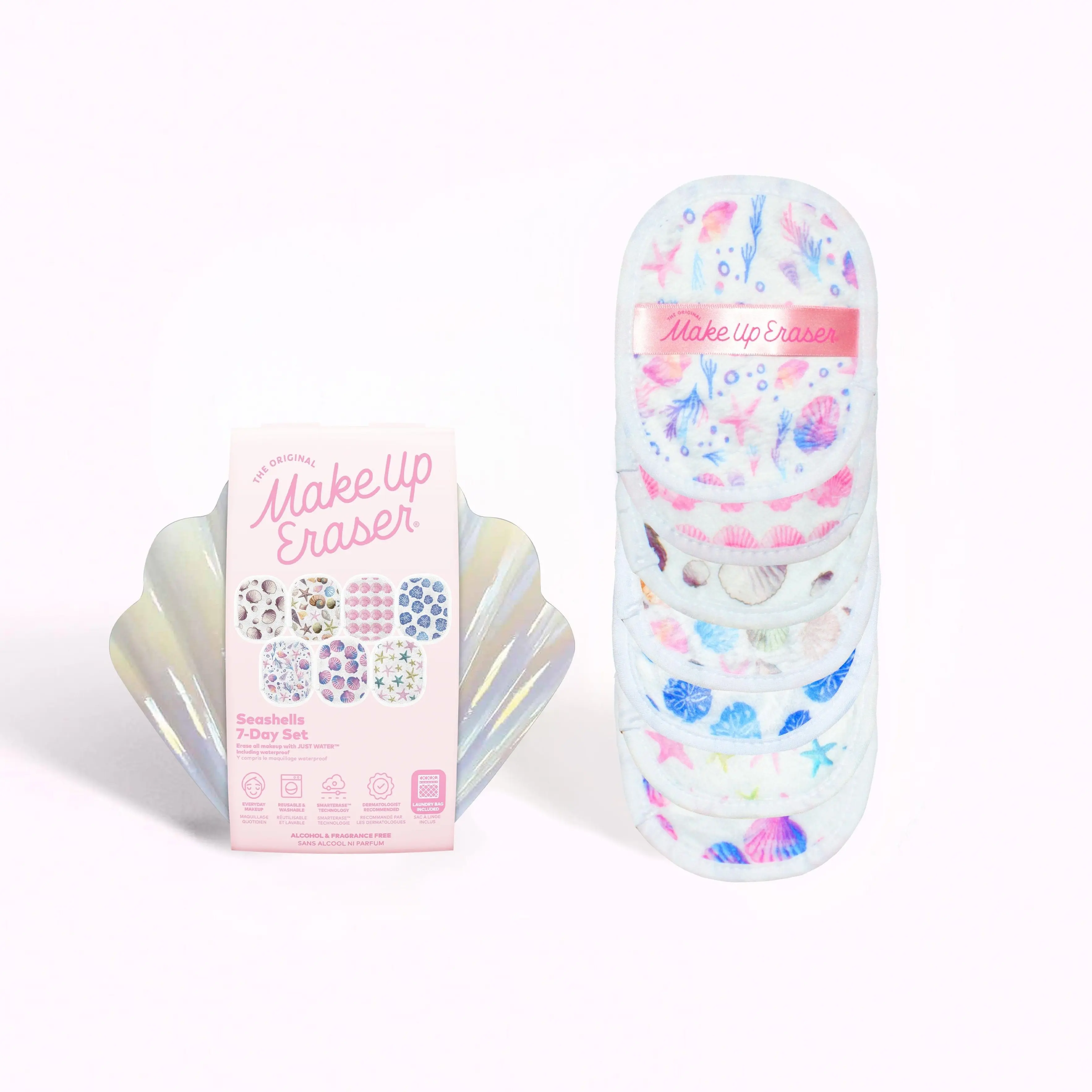 Seashells 7-Day Set - Erase Makeup with JUST WATER, Reusable & Machine Washable Makeup Remover