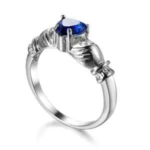 Women's Platinum-Plated GF Copper Claddagh Engagement Ring - 3g Moissanite, Pomegranate Red Zircon, Colored Gemstone Rings, Elegant Love Symbol Gift for Special Occasions