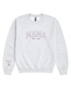 Custom Embroidered Grandma Mama Sweatshirt or Hoodie – With Kids Names on Sleeve – Gift for Birthday Mother’s Day Valentine