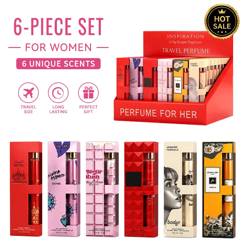 6-Piece Set Women's Eau De Parfuma Fragrance Spray,Travel Size Perfume, 6 Different Scents, Perfect For Dating,Daily Life, Parties,Gift Giving, 1.18 fl oz/35 ml Each Bottle