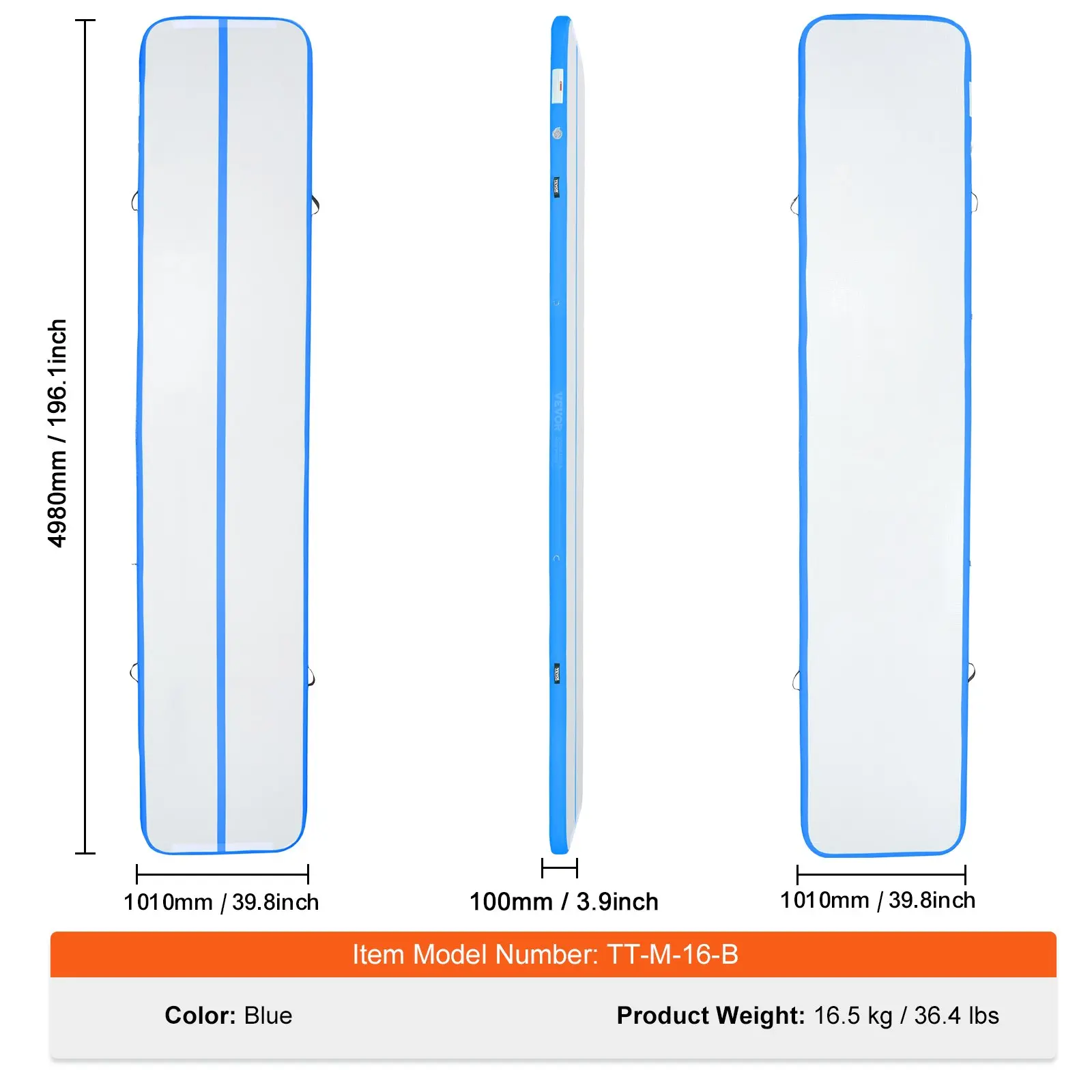 16 ft x 3.3 ft x 4 in（500 x 100 x 10 cm）- Blue