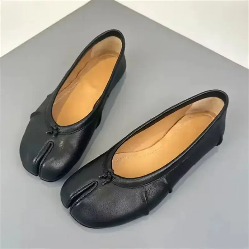 Must-buy in 2026 ballerina shoes shoes to get Spot Women's Dance Shoes Tabi Split-toe ShoesWomen's 2026 New Niche Pleated Flat BottomShallow Mouth Bow Ballet Pig's Trotters Single Shoes Split-toe Comfortable Shoes