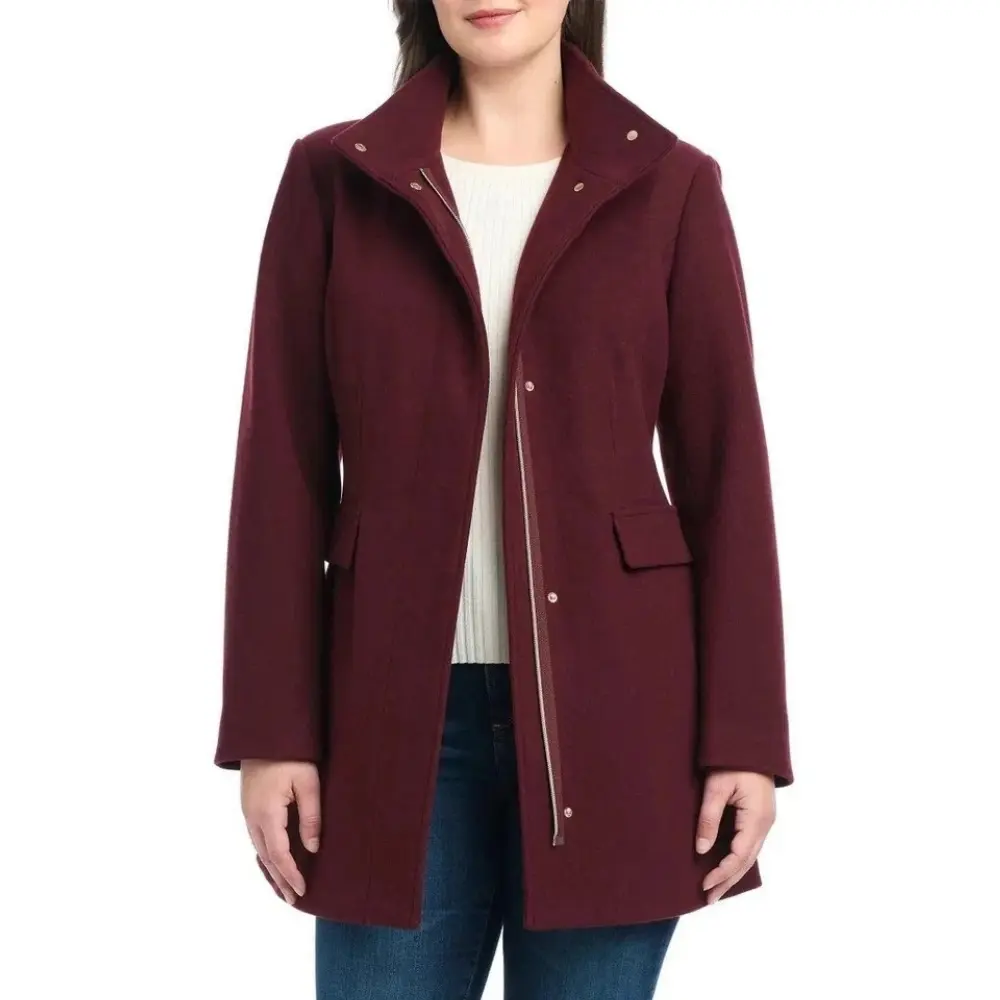 Vince Camuto Women's Size L Dark Red Long Pea Coat JCK191
