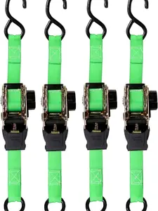 Retractable Ratchet Tie Down Straps (4 PK) 1,500lb Break Strength, 500lb Safe Work Load, Standard Duty, Secure and Haul ATVs, Lawn Tractors, Cargo, Boxes and Other Small Equipment