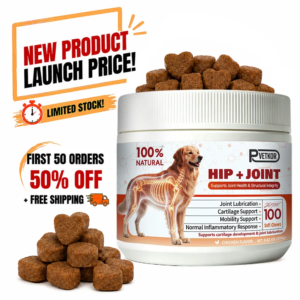 [BIG LAUNCH SALE]P-VETKOR Advanced Dog Hip and Joint Supplement with Glucosamine,Chondroitin, Omega 3, MSM, andGreen Lipped Mussel, 60 Chicken Flavored Chews for Small，Medium And  Large  Dog Breeds(D)