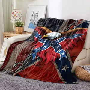 American Eagle Flag Pattern Thick Warm Comfortable Nap Blanket, Retro American Style Home Decor, Sofa Nap Blanket, Travel Camping Picnic