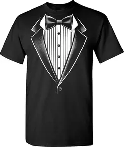 100% CottonTuxedo Shirts for Men Novelty Graphic Funny Formal Classic Black White Tux Print Casual Wedding Bachelor Prom T-Shirt