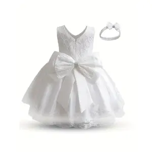 Baby Girl Princess Party Dress - Toddler Girl Tutu Birthday Bowknot Lace Christening Cute Sleeveless Wedding Gown, Coquette Style - For Baby Girls - Suitable for Birthday Parties, Weddings & Christenings - Perfect Gift for Little Princesses