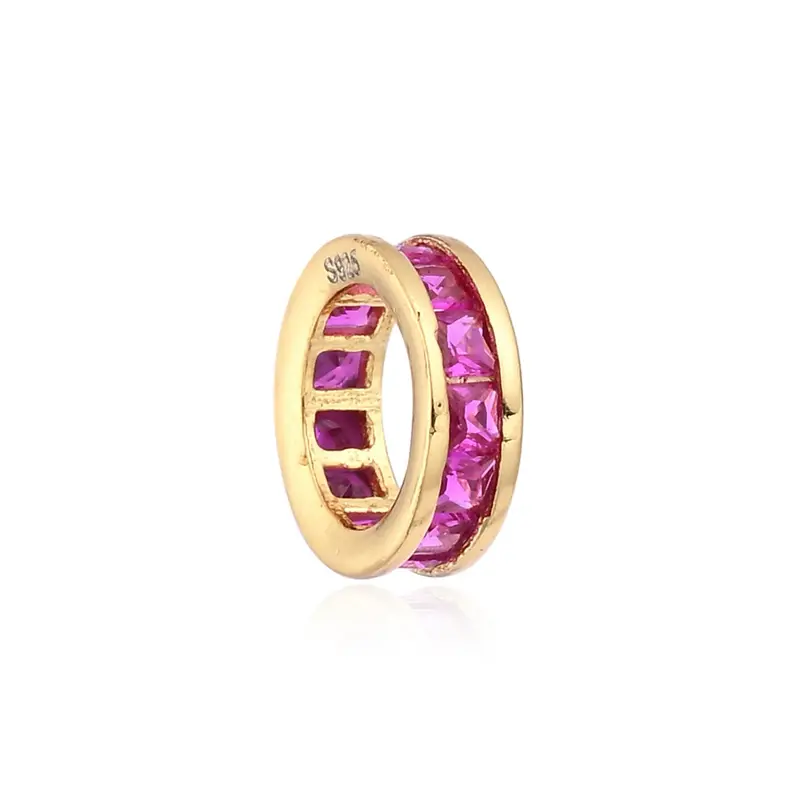 Elegant Spacer Charm in Gold-Plated 925 Sterling Silver with Multicolored Zirconium for Women's Daily Wear Bracelets and Necklaces, Female, Charms & Pendants, Gold Aesthetic, Adults, One-Piece