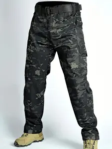 Men's camouflage zipper tactical cargo pants, multi-pocket outdoor pants, men's stylish hiking outdoor wear, suitable for spring and summer seasons.