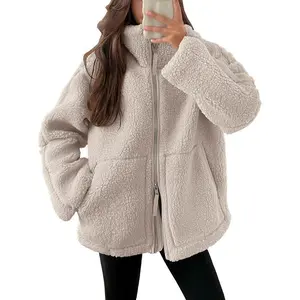 Womens Fleece Jacket Oversized Zip Up Sherpa Fuzzy Casual Coats Winter Fall Outerwear 2025 Clothes with Pockets Womenswear Tops