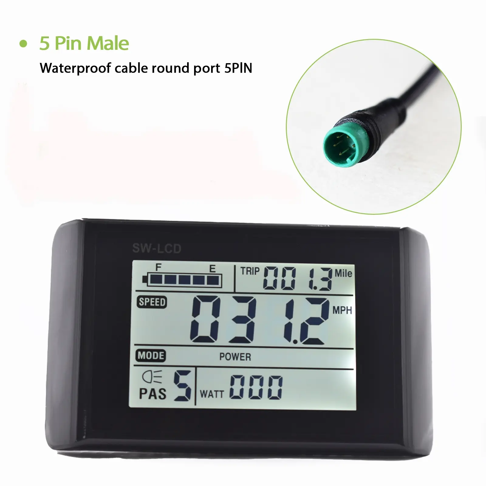 Durable Waterproof Electric Bike Ebikes Speedometer Sw900 5pin, Shockproof Wired Display Controller, Compatible with Uart 2 Protocol