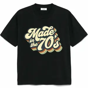 Women's Plus-Size Retro "70s" Letter Print T-Shirt: Crew Neck Short Sleeve, Medium Stretch Fabric, 4-Season Wear, Machine-Washable