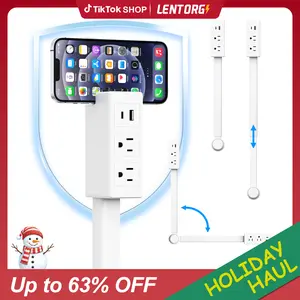 EAZY Outlet Extender with USB-C, USB-A & 2 AC Outlets, 180° Rotating Power Socket Expander, Extendable 18"-28" Wall Plug Adapter for Hard-to-Reach Outlets Behind Couches, Beds, Nightstands & Desks