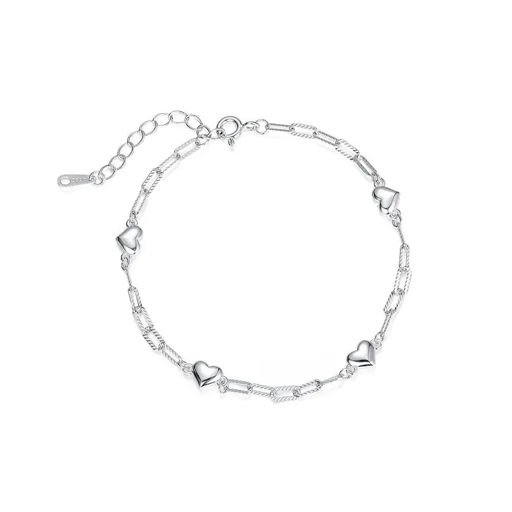 Women's 935 Silver Heart Design Bracelet - 16cm Sports Wristband, Female Versatile and Stylish Accessory, Perfect Birthday Gift Choice