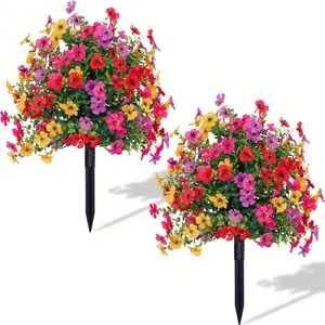 Artificial Flowers UV Resistant, Eucalyptus and Lavender, Fake Silk Plants with Stakes for Outdoor Garden Patio Window Box, Indoor Outdoor Home Decor