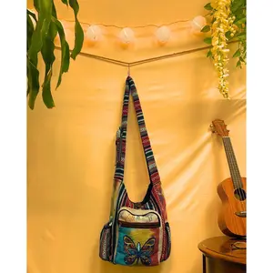 Butterfly hemp cotton Boho hippie style crossbody shoulder bag