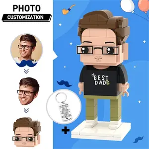 2024 Father's Day Gifts Custom Head Brick Figures and Keychain Super Dad Brick Figures with Keychain Set Best Gift for Dad