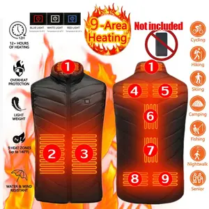 Winter 9 Areas Heating Vest Men Women USB Charge Electric Warm Sleeveless Jacket