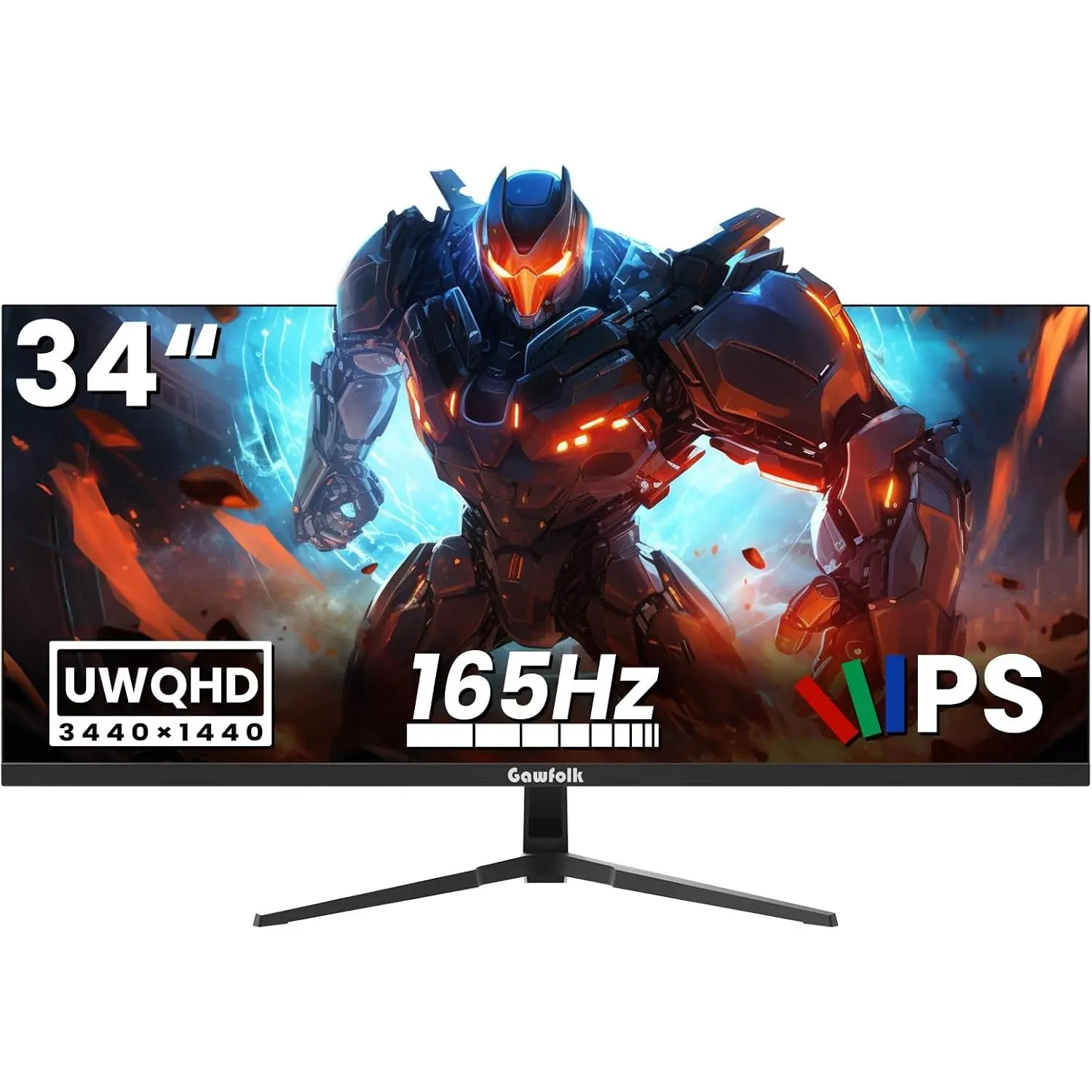 Gawfolk 34 Inch Ultrawide Gaming Monitor, 165Hz UWQHD (3440x1440) IPS Computer Screen, FreeSync, PIP/PBP Mode, Dual HDMI 2.0 & DP 1.4, VESA, Gameplay Assist Crosshair