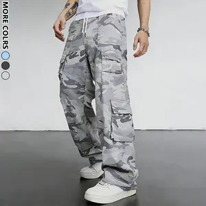 Grey Camo Cargo Wide-Leg Pants | Tactical Streetwear Bottoms