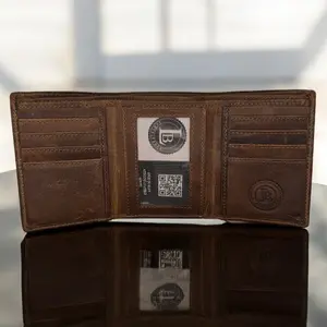 Leatherboss Genuine Leather RFID-Blocking Trifold Wallet - Compact & Secure with 10 Card Slots & Money Pockets - Elegant Retro Design for Holidays