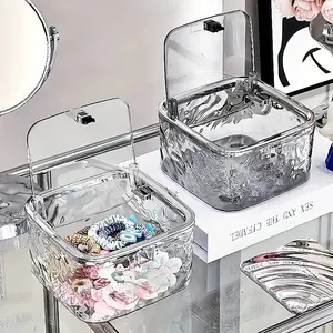 Clear Hair Tie Storage Box, 1 Count Transparent Hair Accessories Storage Box with Lid, Desktop Storage Organizer for Home Bathroom Bedroom, Dustproof Storage Box