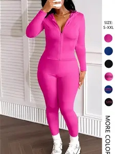 Women's Zip Up Jacket & Skinny Pants Two-piece Set, Casual Long Sleeve Zip Front Outerwear & Trousers for Daily Wear, Ladies Sportswear for All Seasons, Tracksuit Set, Sweatsuit Sets