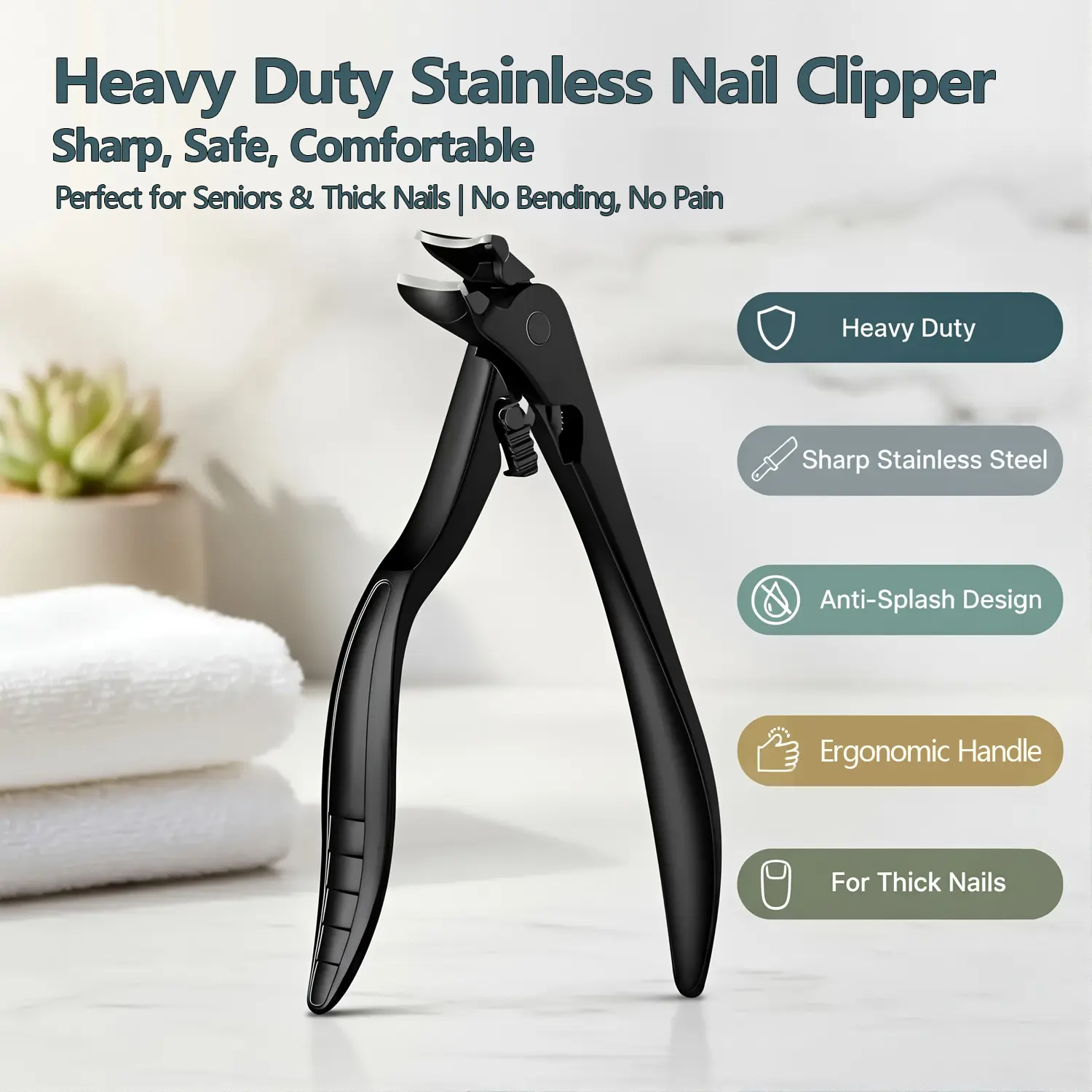 Heavy Duty Long Handle Nail Clippers for Thick & Tough Nails, Sharp Stainless Steel Toenail Clippers with Anti-Splash Design, Ergonomic Nail Cutter for Seniors and Adults wide jaw