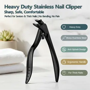 Heavy Duty Long Handle Nail Clippers for Thick & Tough Nails, Sharp Stainless Steel Toenail Clippers with Anti-Splash Design, Ergonomic Nail Cutter for Seniors and Adults