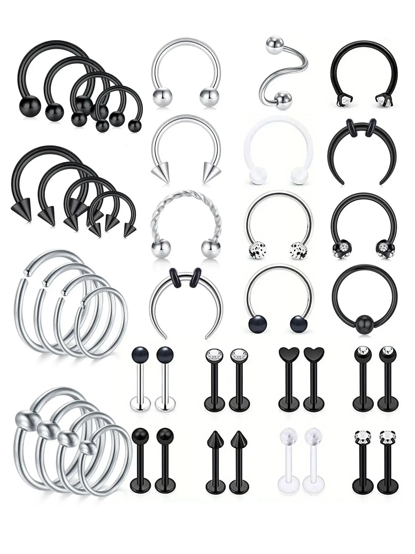 Cute Geometric & Heart Design Nose Rings Hoops & Nose Studs Set, Stainless Steel Nose Rings, Body Piercing Jewelry for Women & Men, Fashion Jewelry for Party, Daily Clothing Decor