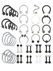 Cute Geometric & Heart Design Nose Rings & Nose Studs Set, Stainless Steel Nose Rings, Body Jewelry for Women & Men, Fashion Jewelry for Party, Daily Clothing Decor