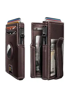 Men's Small Wallet Metal Automatic Card Holder ID Case Rfid Anti-Theft Credit Card Clip Airtag Compatible Lost Prevention Purse