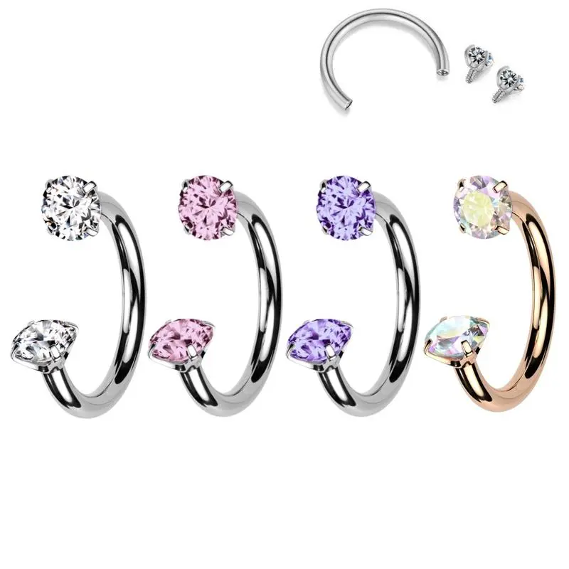 Titanium Horseshoe Nose Hoop Internally Threaded Gems for Piercings | Nose Ring