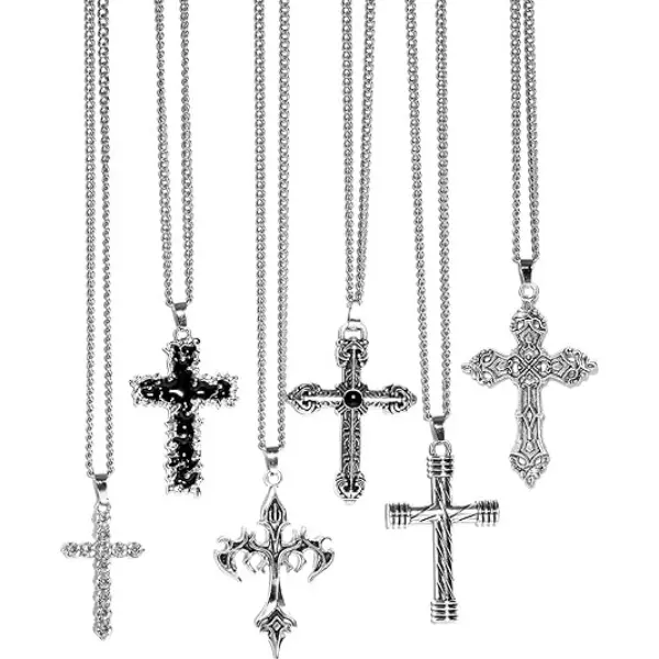6PCS Cross Pendant Necklace Set for Men – Gothic Cross Necklace Jewelry Accessory, 23.6 inches Chain