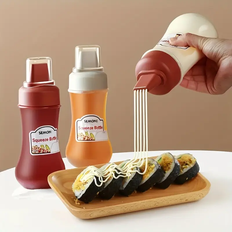 5 Hole Kitchen Bottle Containers Condiment Seasoning Kitchen Cooking Tools with Leak Proof Clear Cover Mayonnaise Dispenser Sauce Squeeze Kitchen Gadgets
