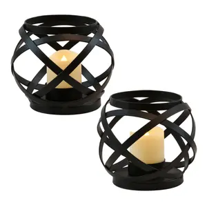 LumaBase Metal Candleholder Set, 2 Removable Battery-Operated LED Light Candles, Amber Glow, Switch-Controlled, Indoor Home Decor