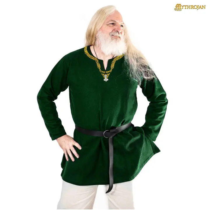 Mythrojan Embroidered Woolen Viking Tunic , Ideal for Vikings Warriors Rangers LARP SCA - Green